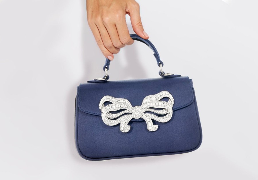 Handbags Judith Leiber | Satin Bow Top Handle Navy