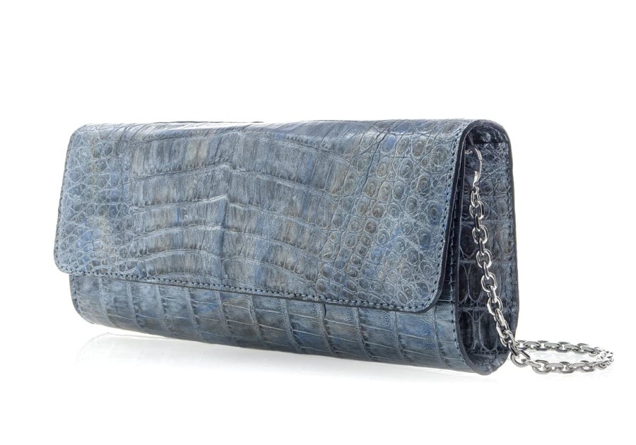 Handbags Judith Leiber | Kate Denim Crocodile Clutch