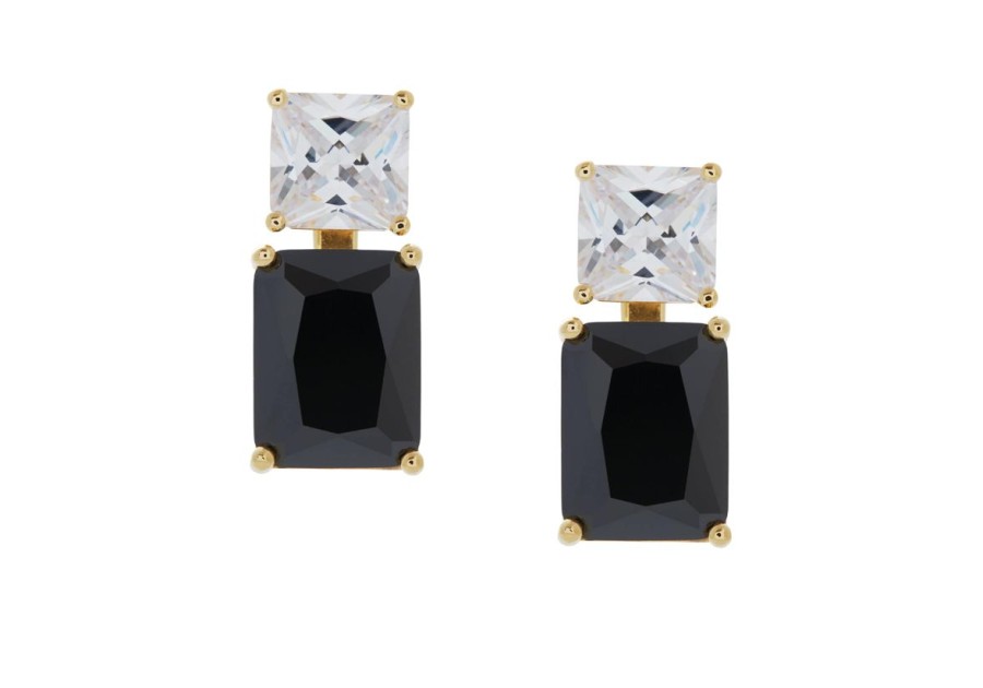 Accessories Judith Leiber | Rectangle Two Tone Black Drop Earrings