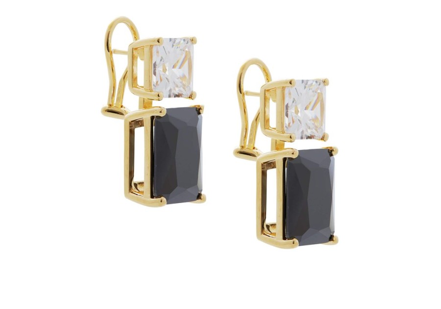 Accessories Judith Leiber | Rectangle Two Tone Black Drop Earrings