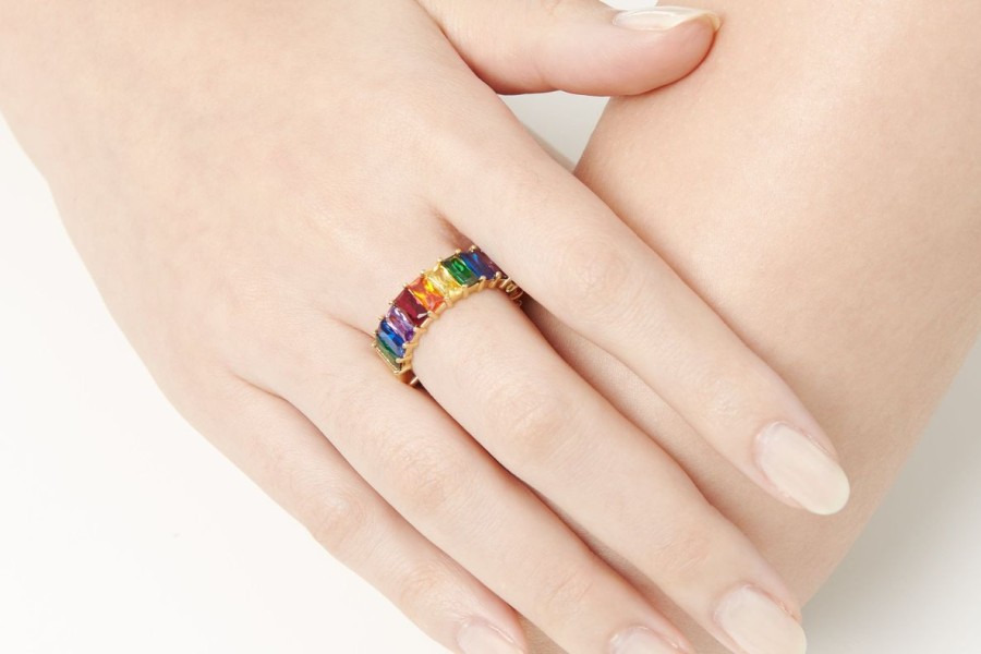 Accessories Judith Leiber | Baguette Eternity Ring Rainbow