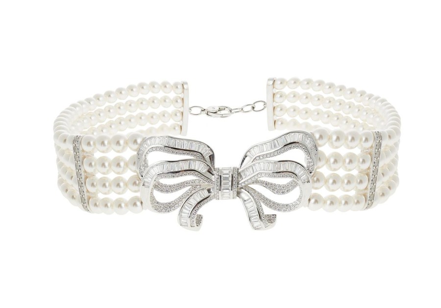 Accessories Judith Leiber | Bow Choker Pearl Choker Necklace