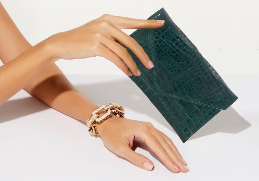 Handbags Judith Leiber | Crocodile Flat Envelope Emerald