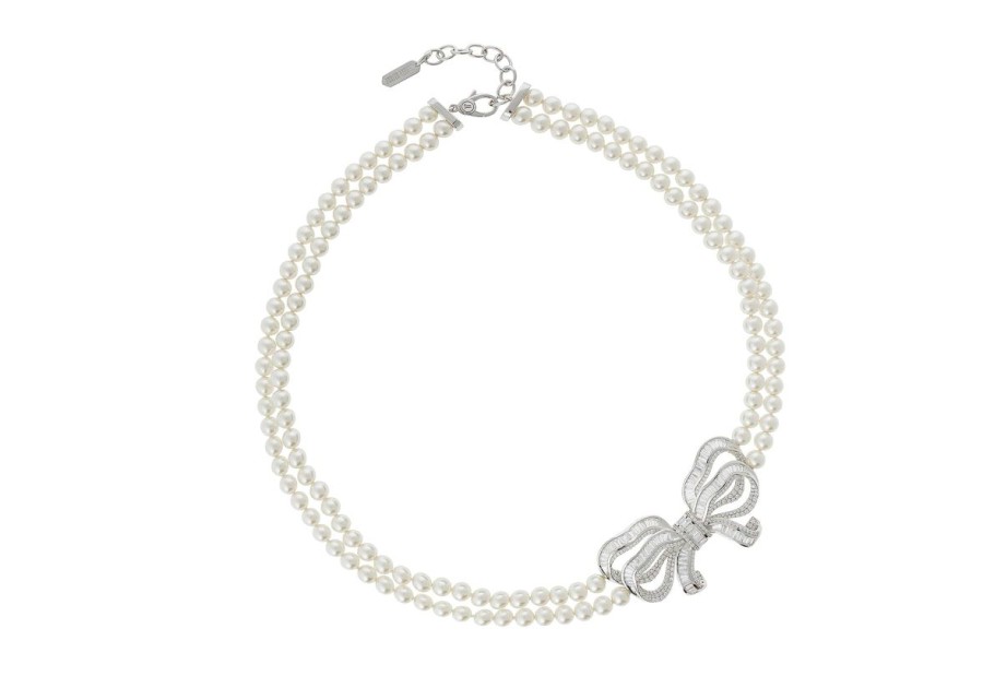 Accessories Judith Leiber | Bow Double Strand Pearl Necklace