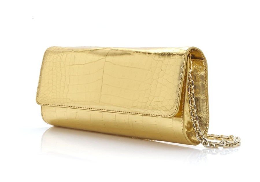 Handbags Judith Leiber | Kate Gold Crocodile Clutch