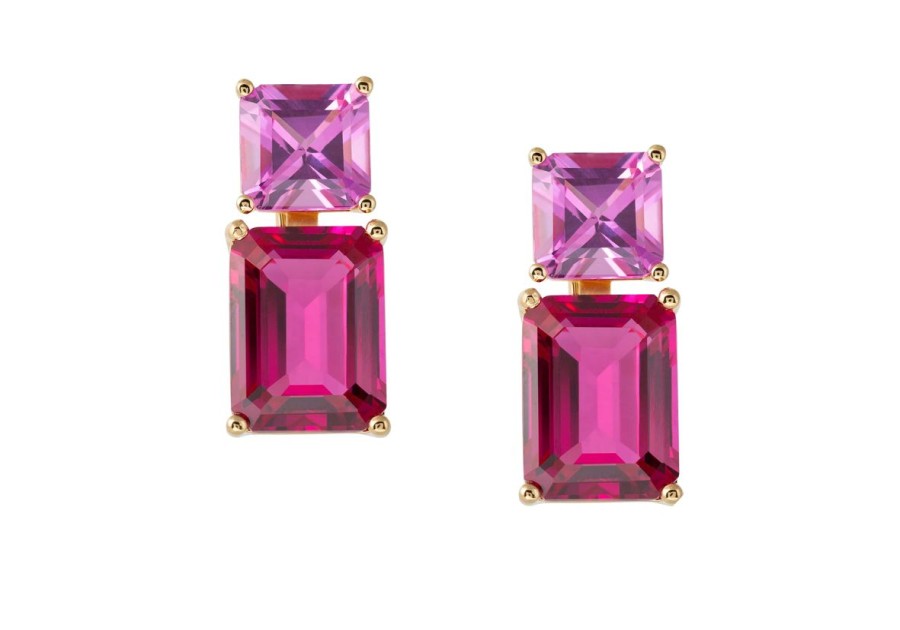 Accessories Judith Leiber | Rectangle Two Tone Pink Drop Earrings