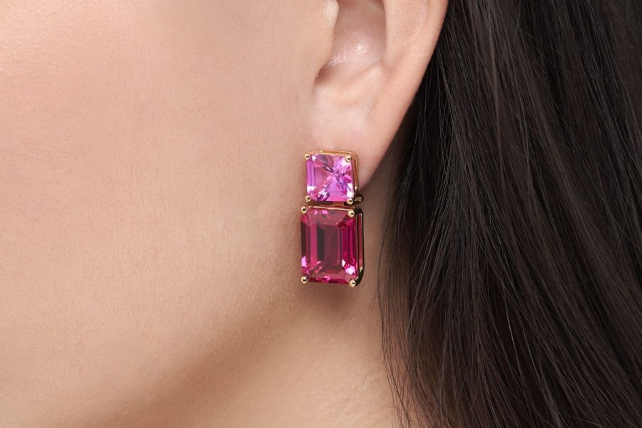 Accessories Judith Leiber | Rectangle Two Tone Pink Drop Earrings