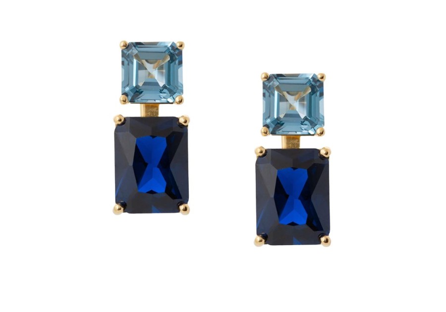 Accessories Judith Leiber | Rectangle Two Tone Blue Drop Earrings