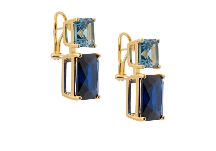 Accessories Judith Leiber | Rectangle Two Tone Blue Drop Earrings