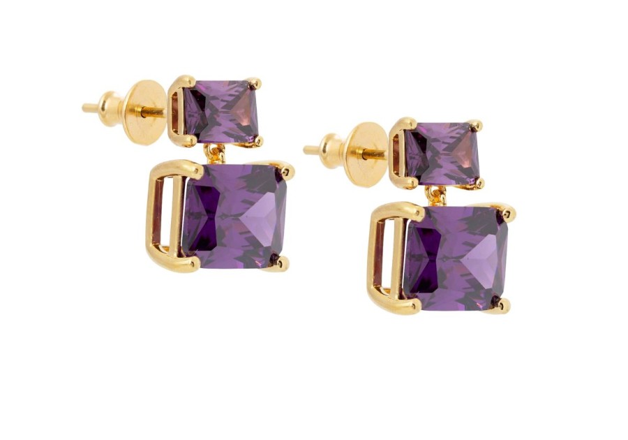 Accessories Judith Leiber | Rectangle Drop Earrings Purple