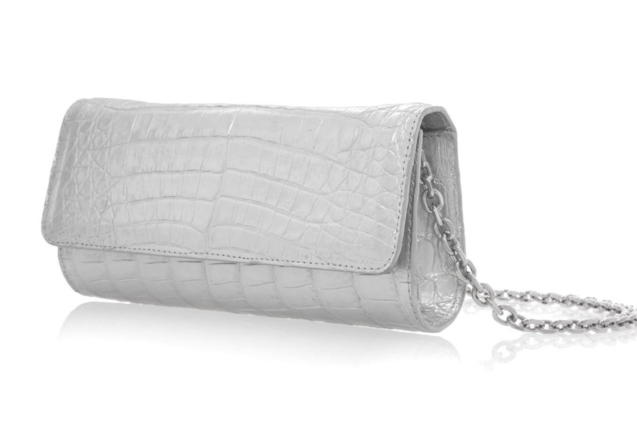 Handbags Judith Leiber | Kate Soft Silver Crocodile Clutch