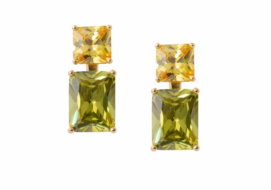 Accessories Judith Leiber | Rectangle Two Tone Green Drop Earrings