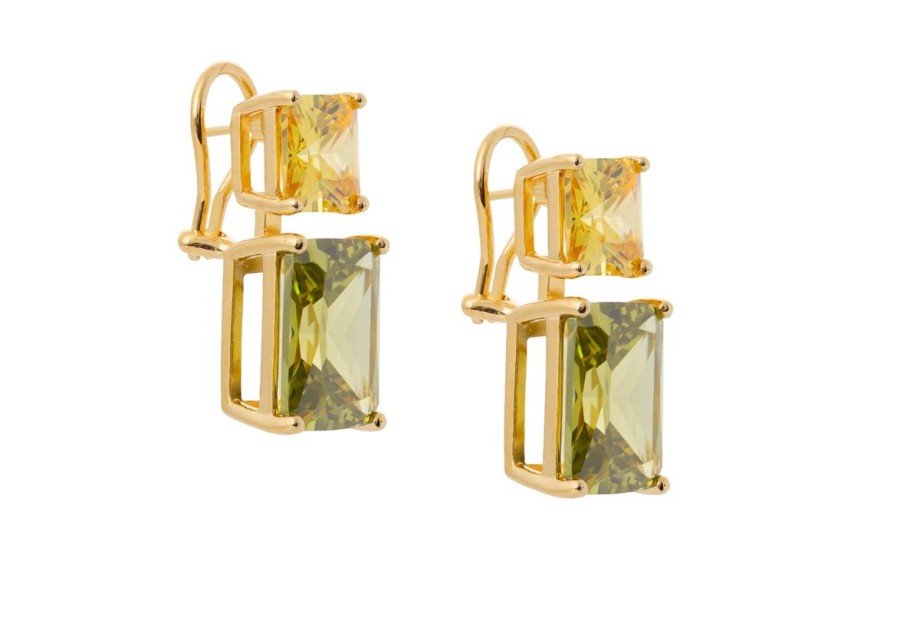 Accessories Judith Leiber | Rectangle Two Tone Green Drop Earrings